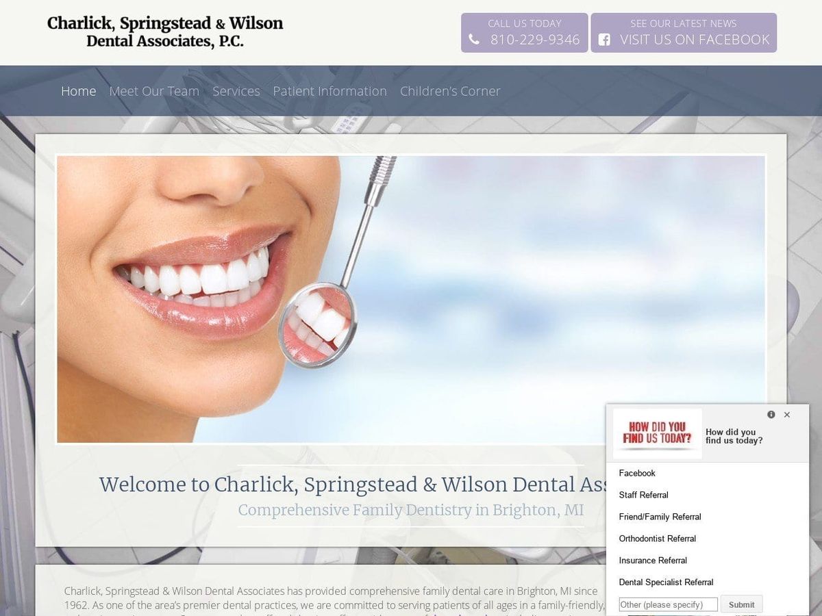 Charlick Springstead Dentist Website Screenshot from cswdds.com