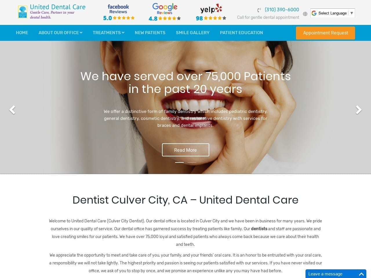 Culvercity Dentist Website Screenshot from culvercitydentist.com