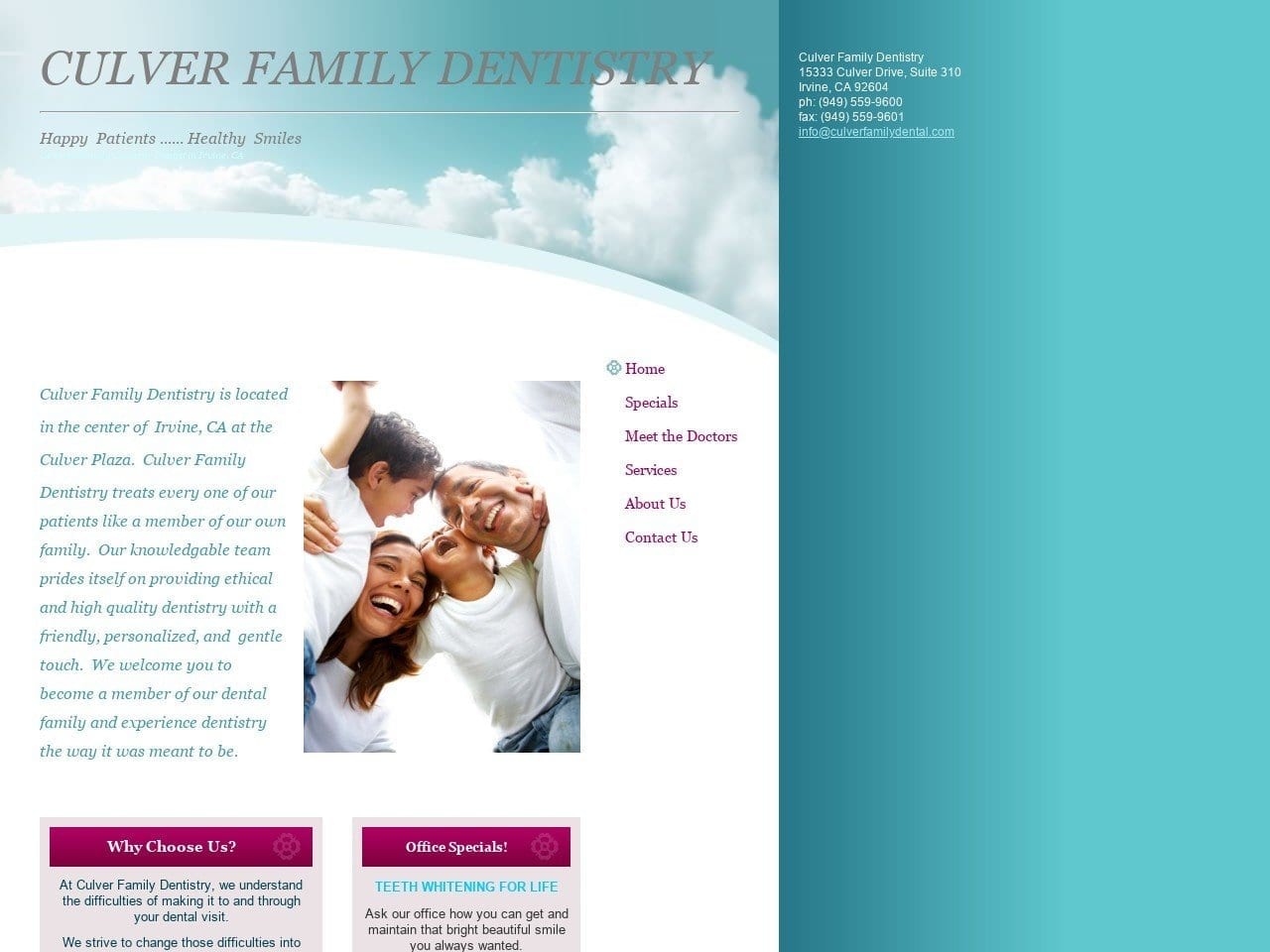 Culver Family Dentist Website Screenshot from culverfamilydental.com