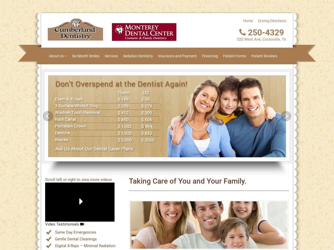 Cumberland Dentist Website Screenshot from cumberlanddentistry.com