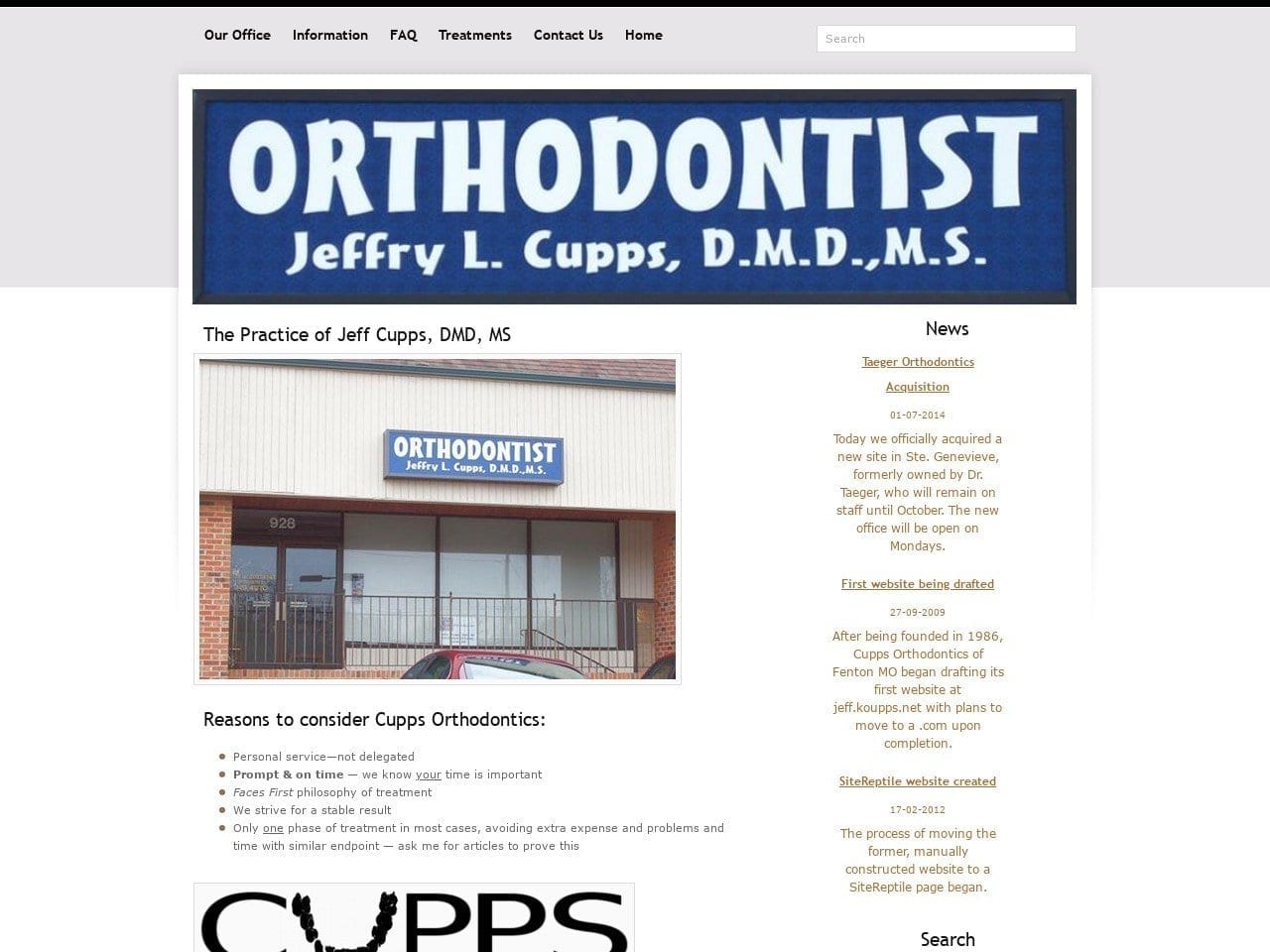 Cupps Jeffry L DDS Website Screenshot from cuppsorthodontics.com