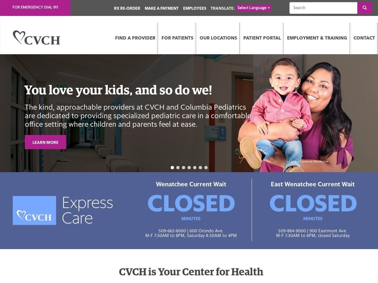 Columbia Valley Community Health Website Screenshot from cvch.org