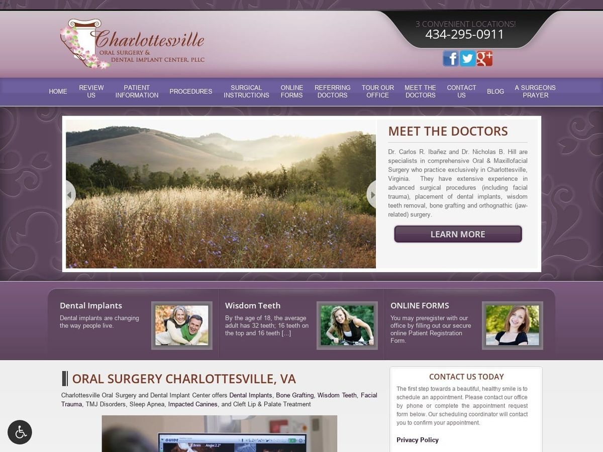 Charlottesville Oral Surgery & Dental Implant Cent Website Screenshot from cvilleoralsurgery.com