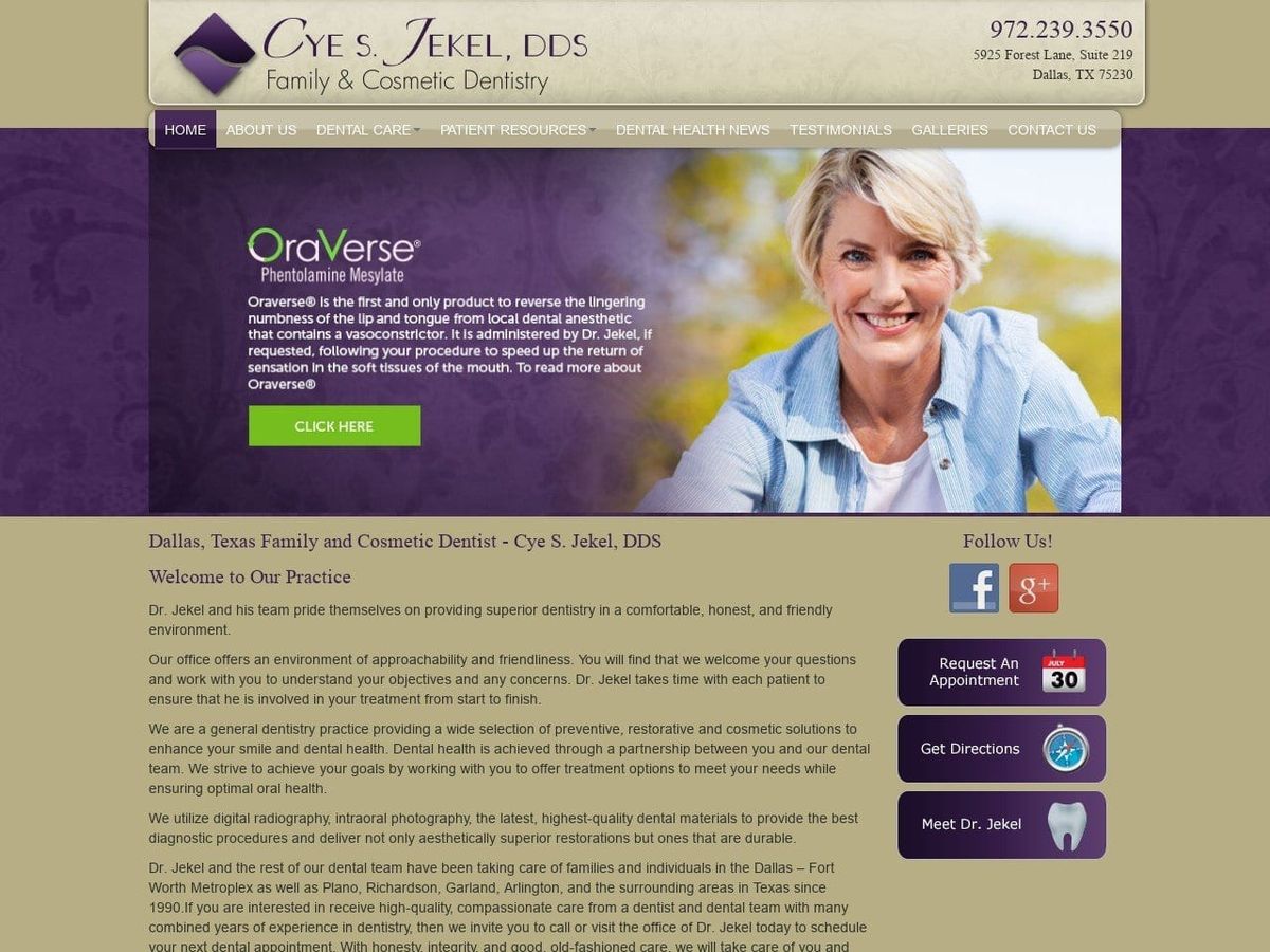 Cye S. Jekel DDS Website Screenshot from cyejekeldds.com