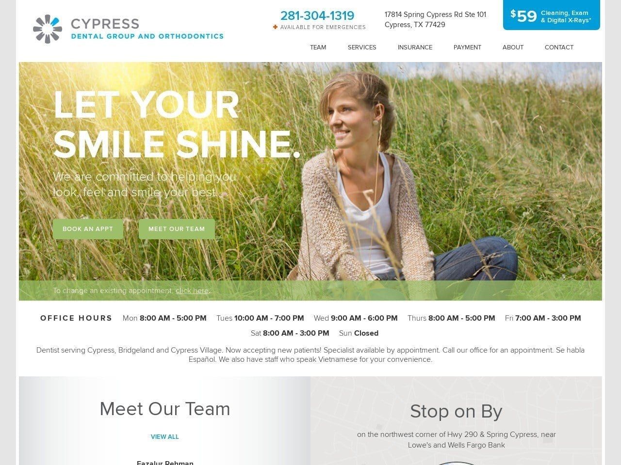 Cypress Dental Group and Orthodontics Website Screenshot from cypressdentistoffice.com
