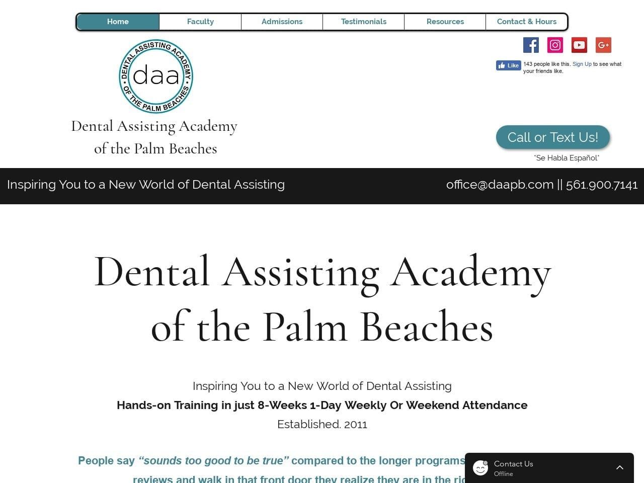 Dental Assisting Academy of the Palm Beaches Website Screenshot from daapb.com