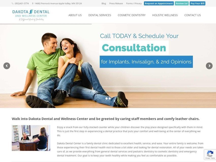 Dakota Dental Health Center Website Screenshot from dakotadental.net