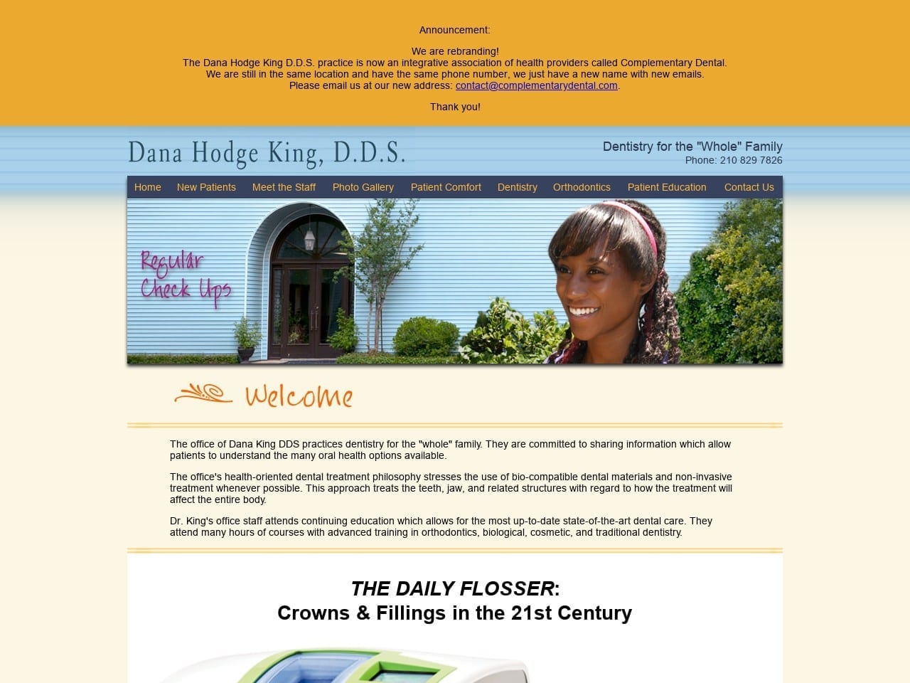 Dana H King DDS Dentist Office Website Screenshot from danahodgeking.com