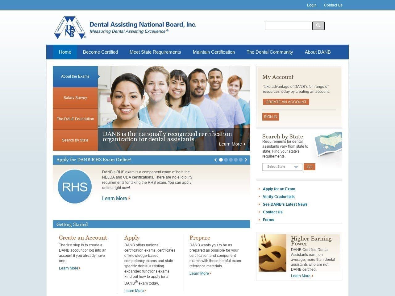 Dental Assisting National Board Website Screenshot from danb.org