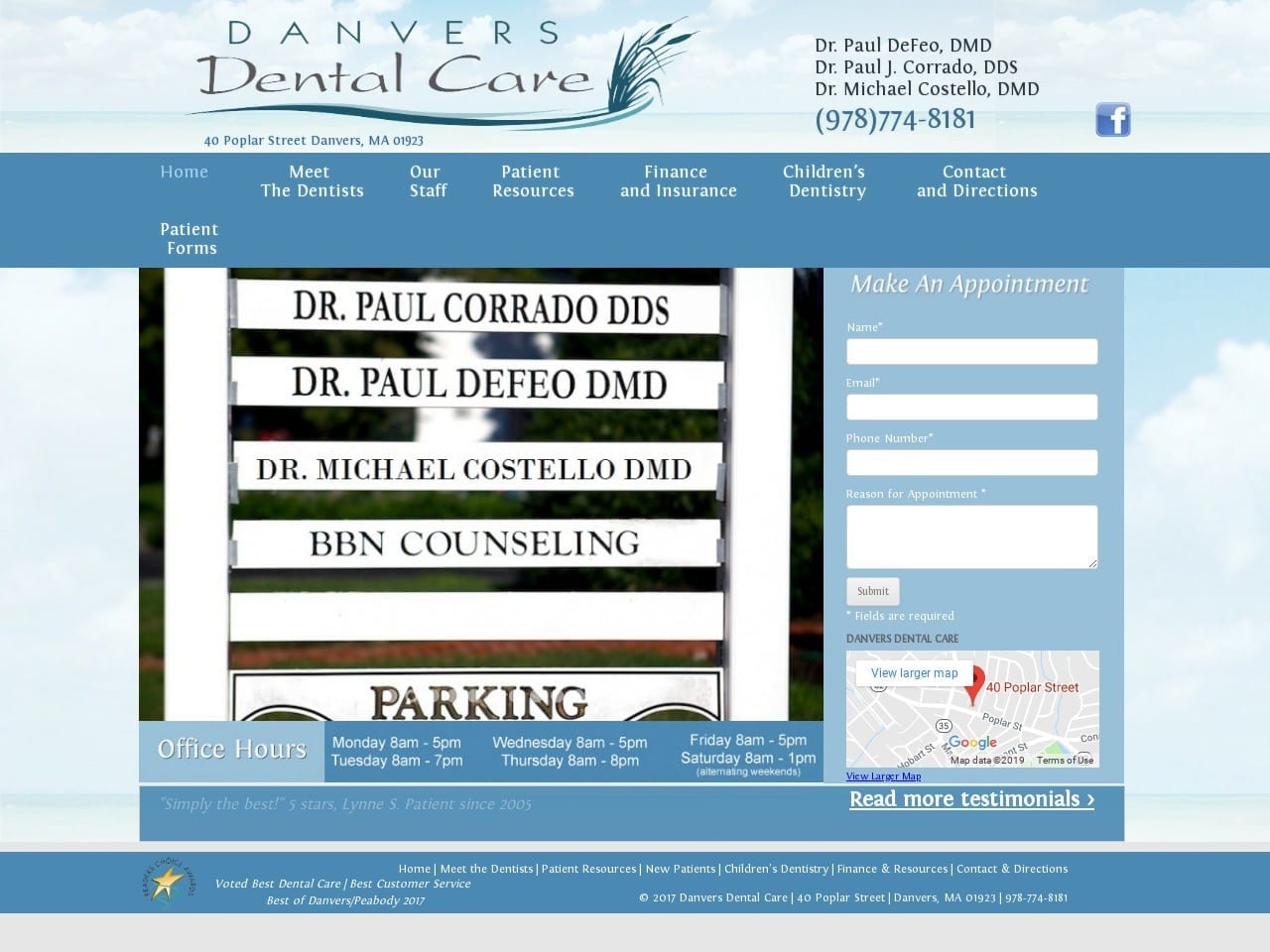 Dr. Paul J. Corrado DDS Website Screenshot from danversdentalcare.com