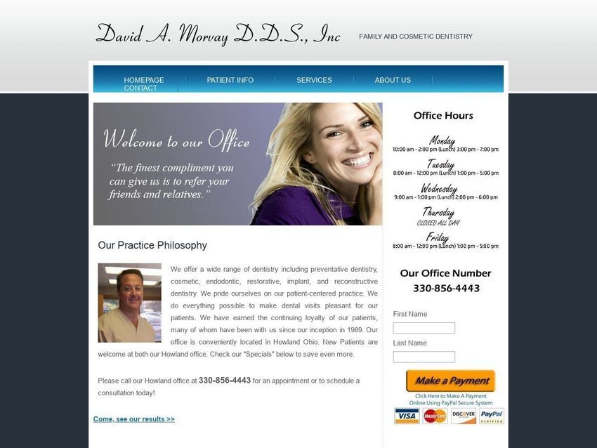 David A Morvay D.D.S. Inc. Website Screenshot from david-a-morvay.com