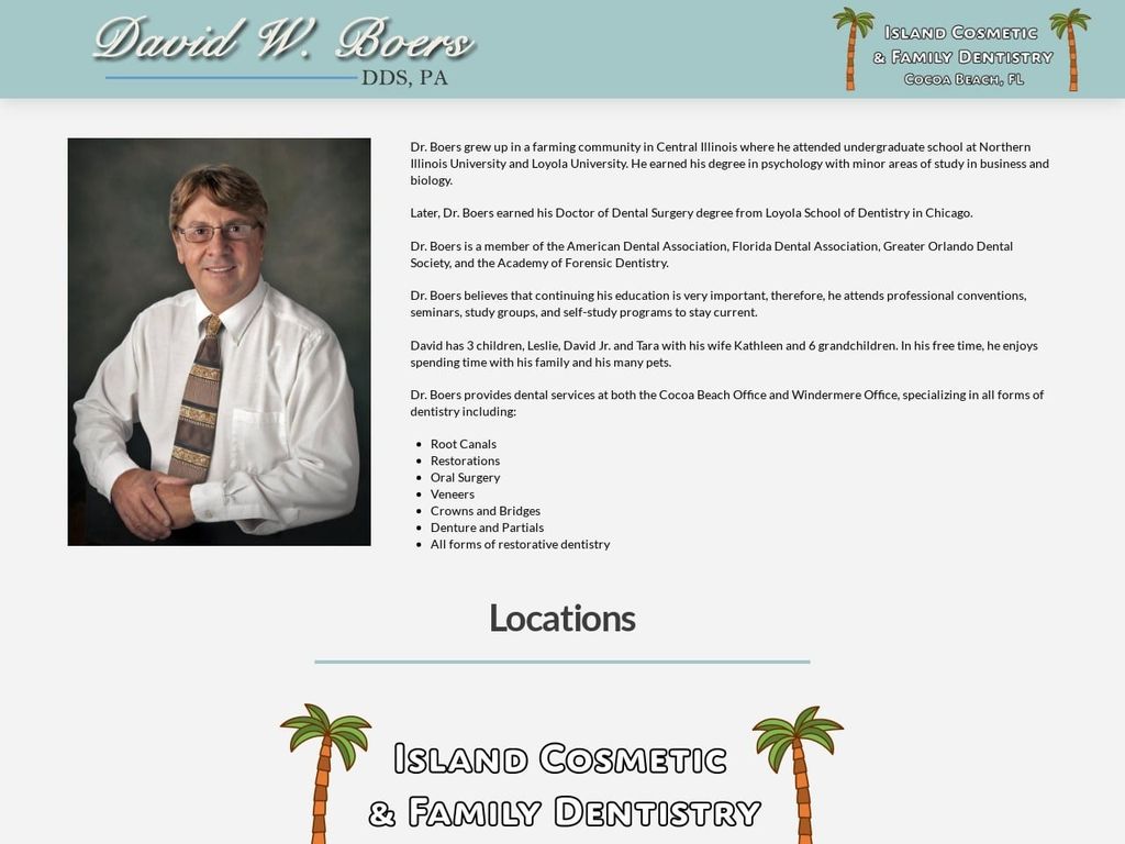 Island Cosmetic Dentist Website Screenshot from davidboers.com