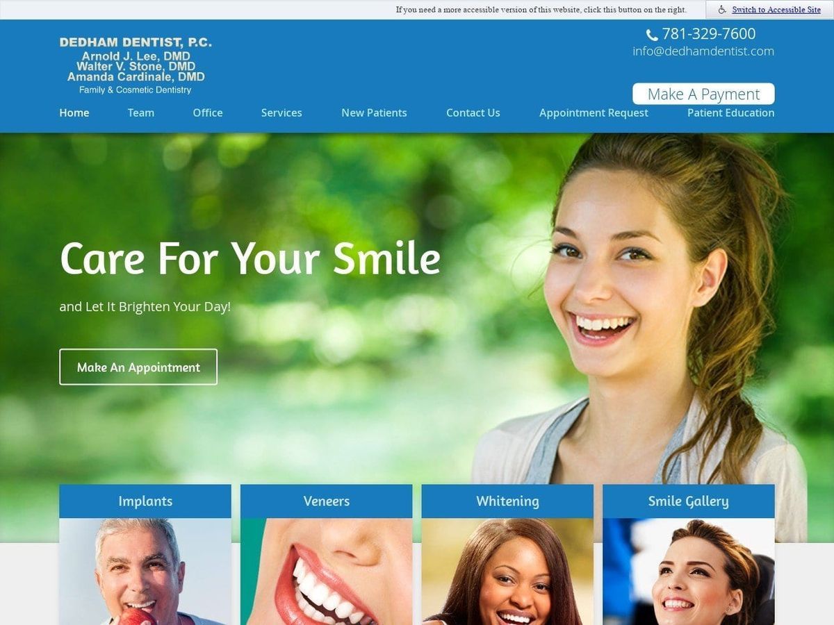 Dedham Dentist Website Screenshot from dedhamdentist.com