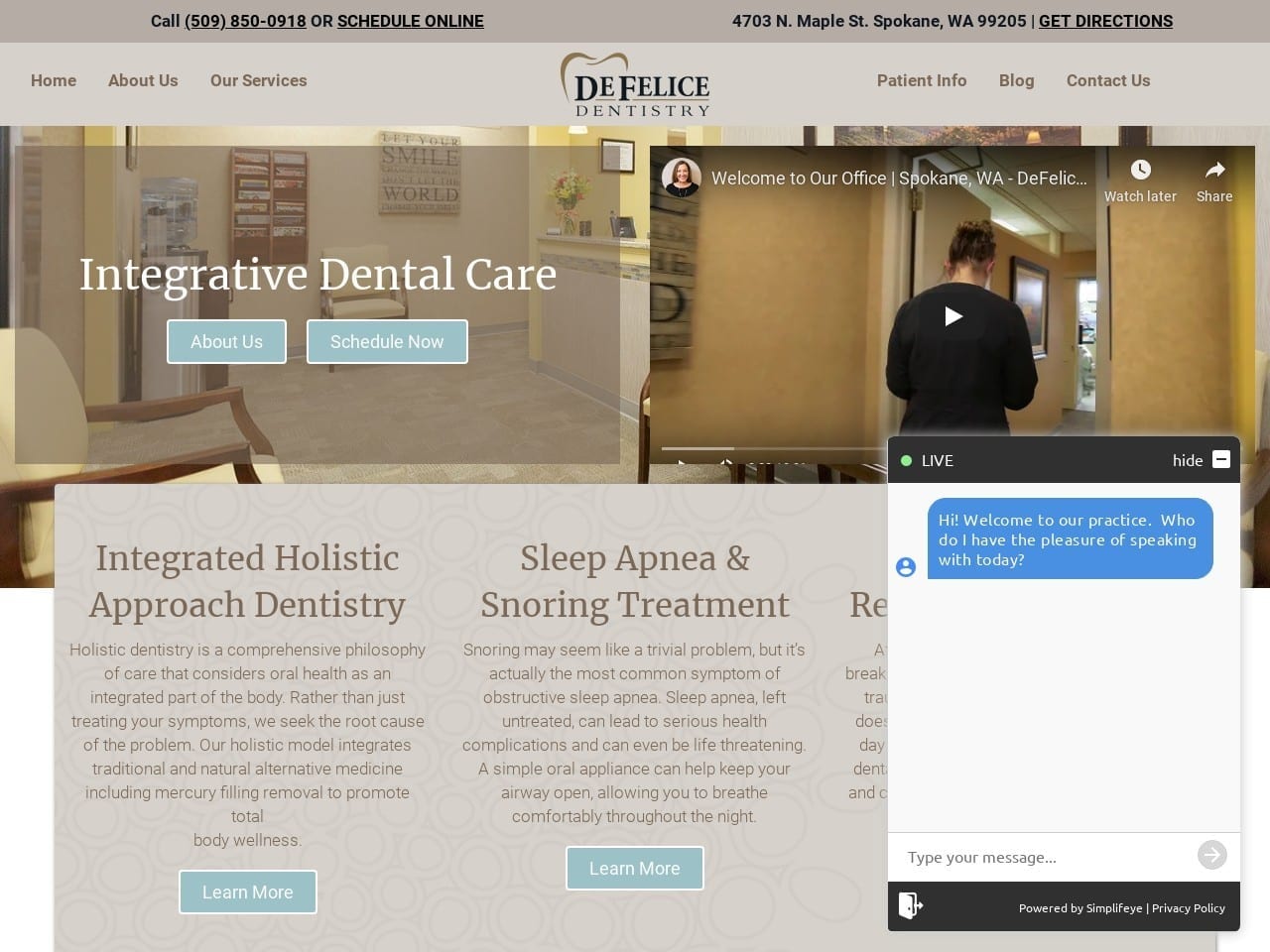 DeFelice Dentistry Website Screenshot from defelicedentistry.com