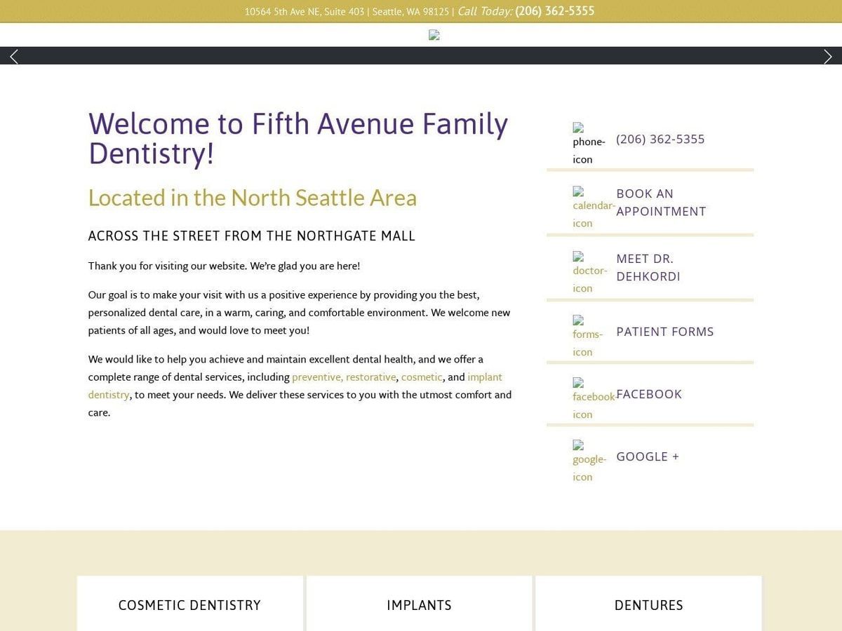 Fifth Avenue Family Dentist Website Screenshot from dehkordidental.com