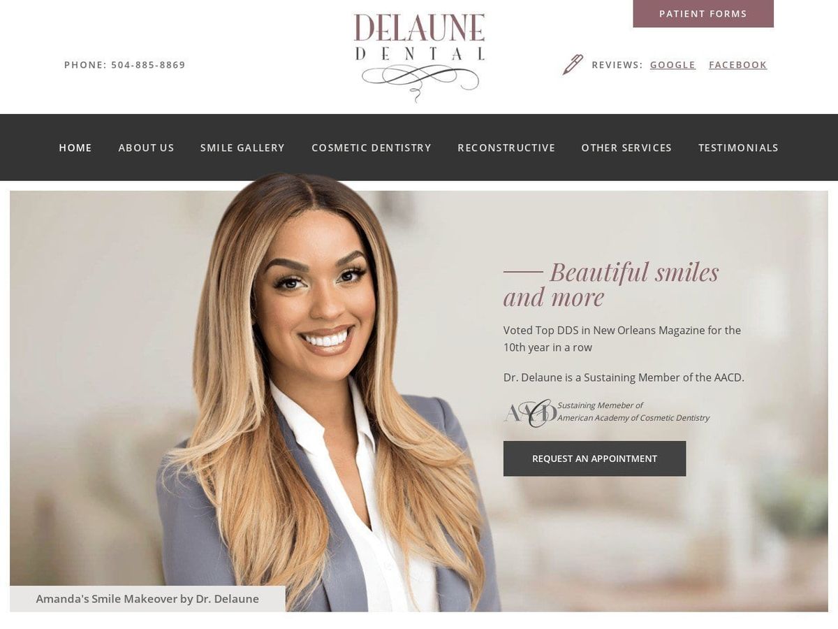 Delaune Dental Website Screenshot from delaunedental.com