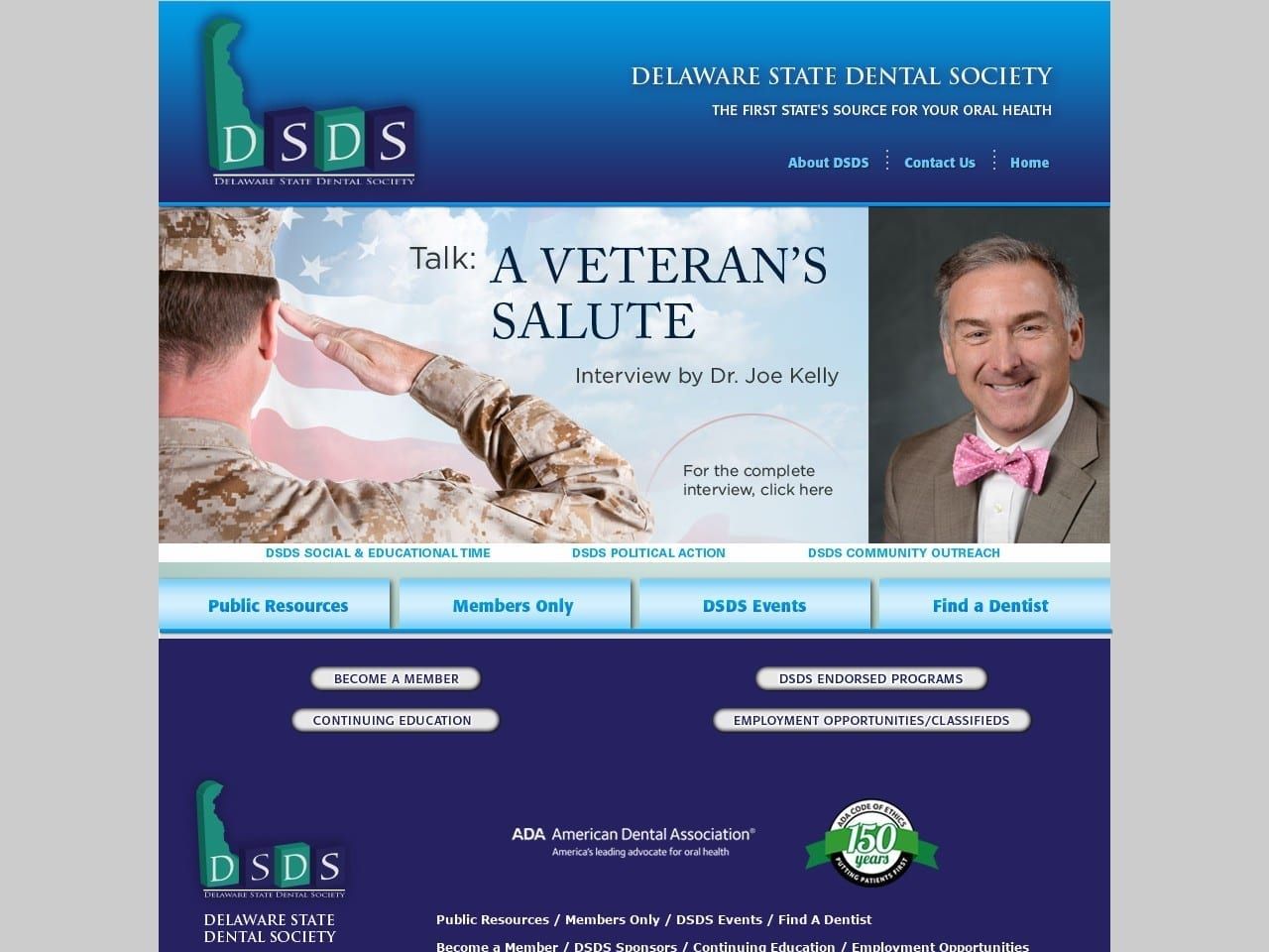 Delaware State Dental Society Website Screenshot from delawarestatedentalsociety.org