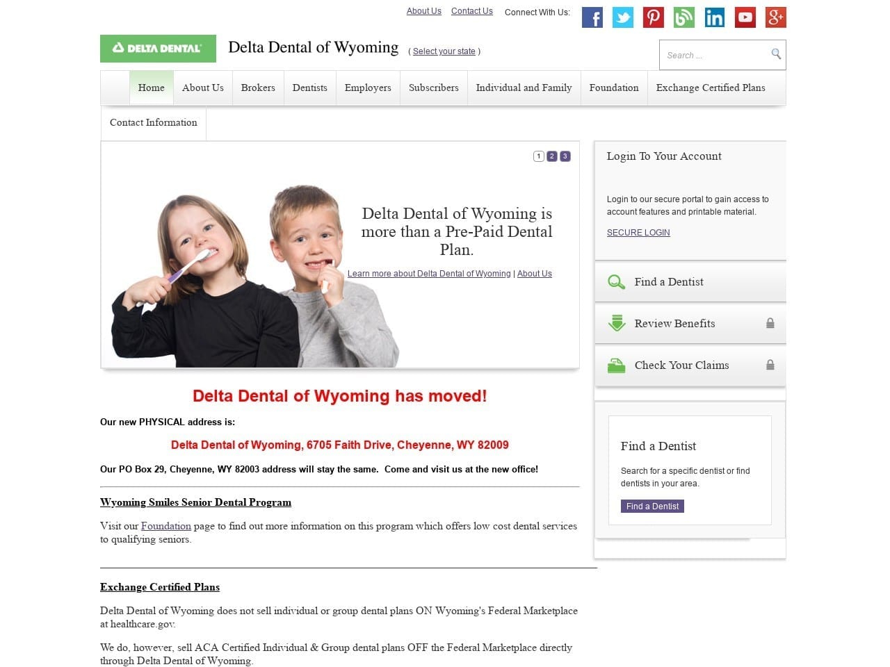 Delta Dental Plan of Wyoming Website Screenshot from deltadentalwy.org