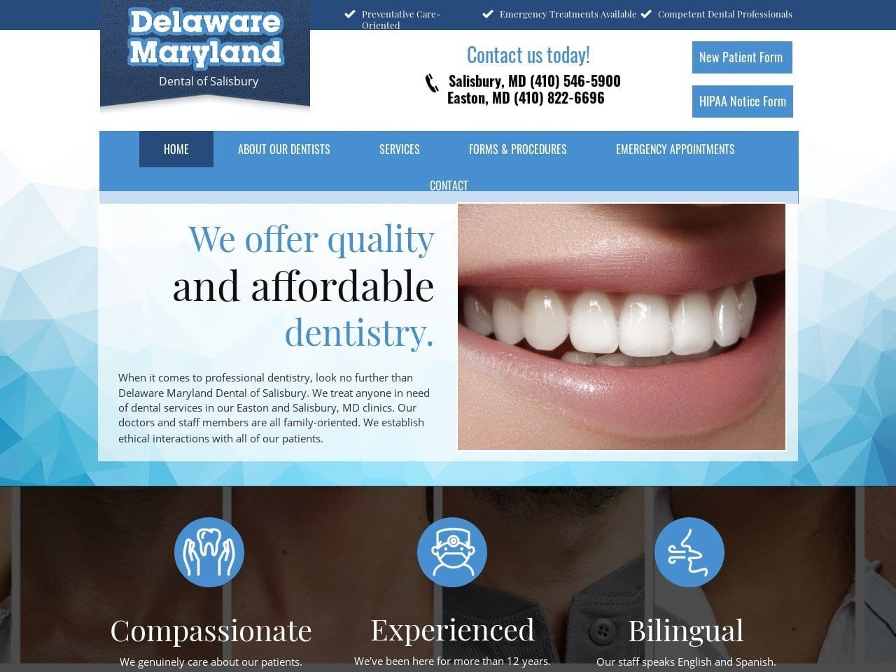 Delaware Maryland Dental of Salisbury Website Screenshot from demddental.com