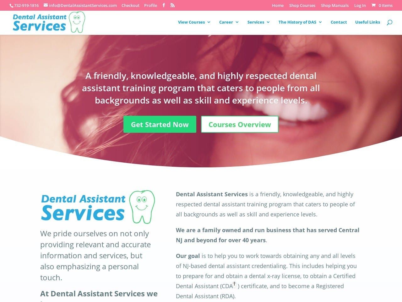 Dental Assistant Services Website Screenshot from dentalassistantservices.com