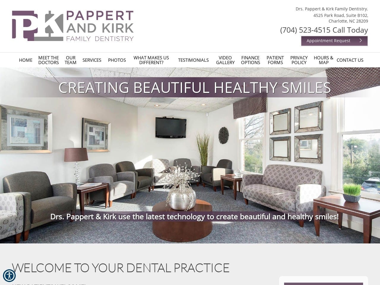 Drs. Steiner Pappert Dentist Website Screenshot from dentalcarecharlotte.com