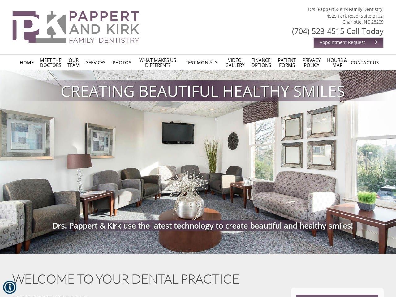 Drs. Steiner Pappert Dentist Website Screenshot from dentalcarecharlotte.com