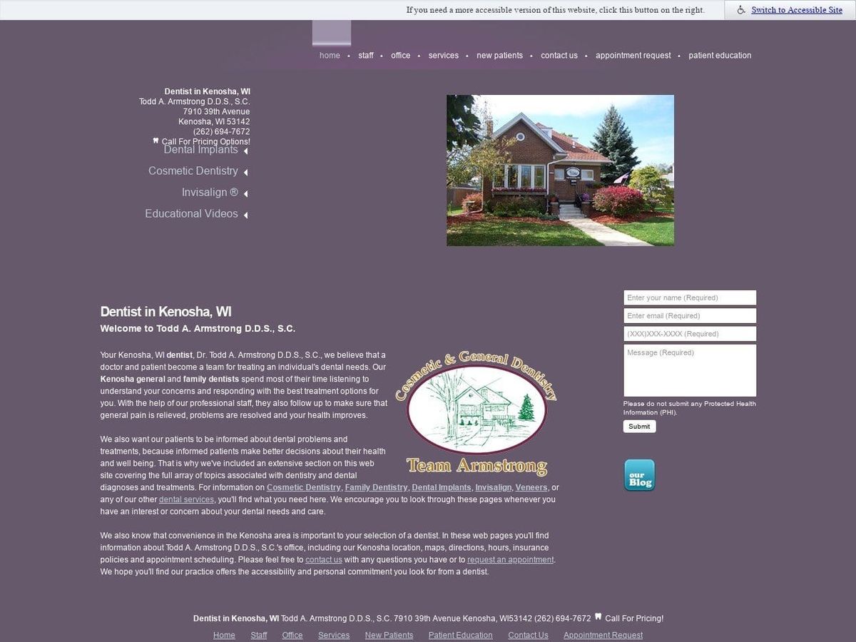 Armstrong Dentist Website Screenshot from dentalcarekenosha.com