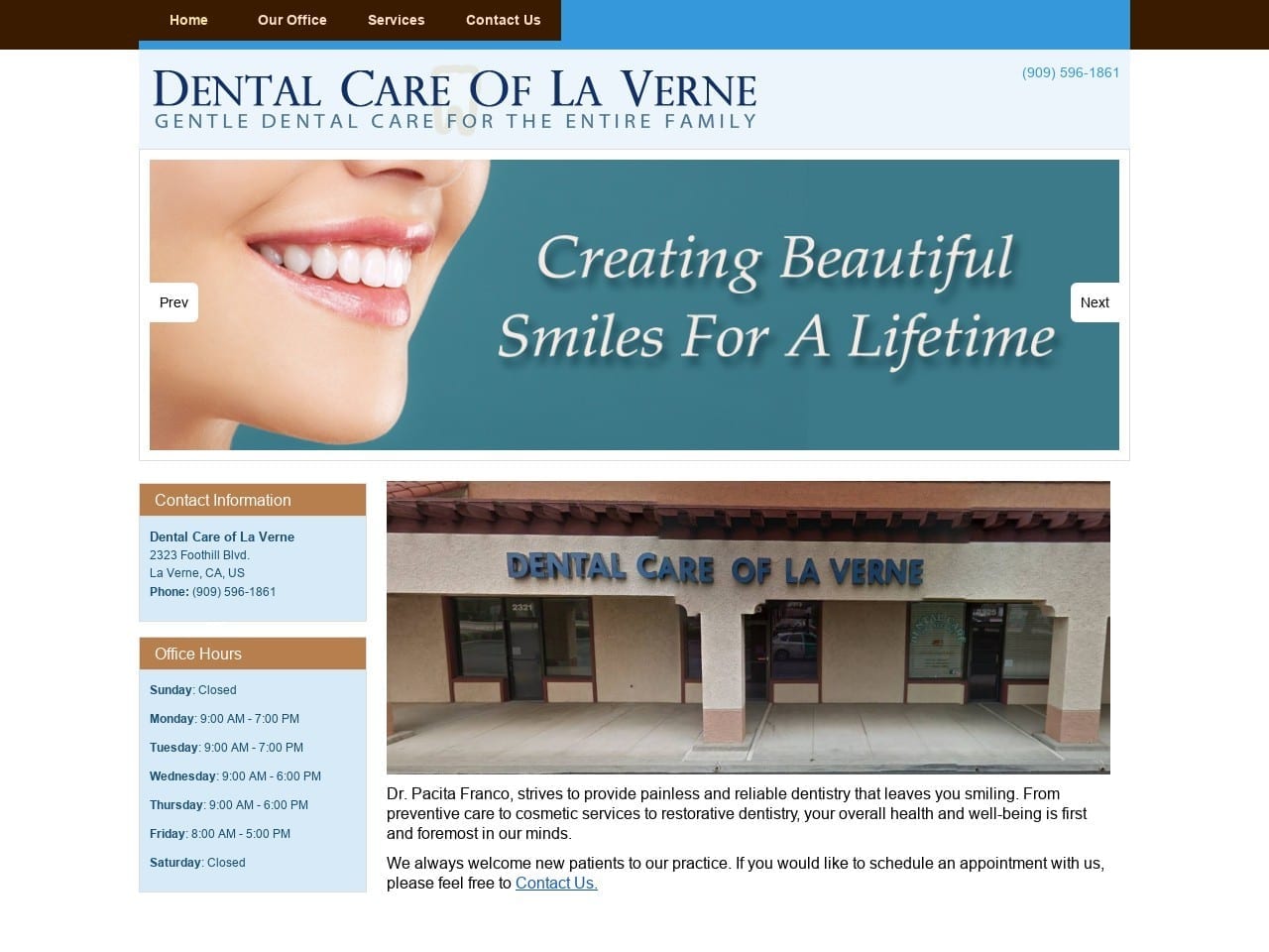 Dental Care of La Verne Website Screenshot from dentalcareoflaverne.com