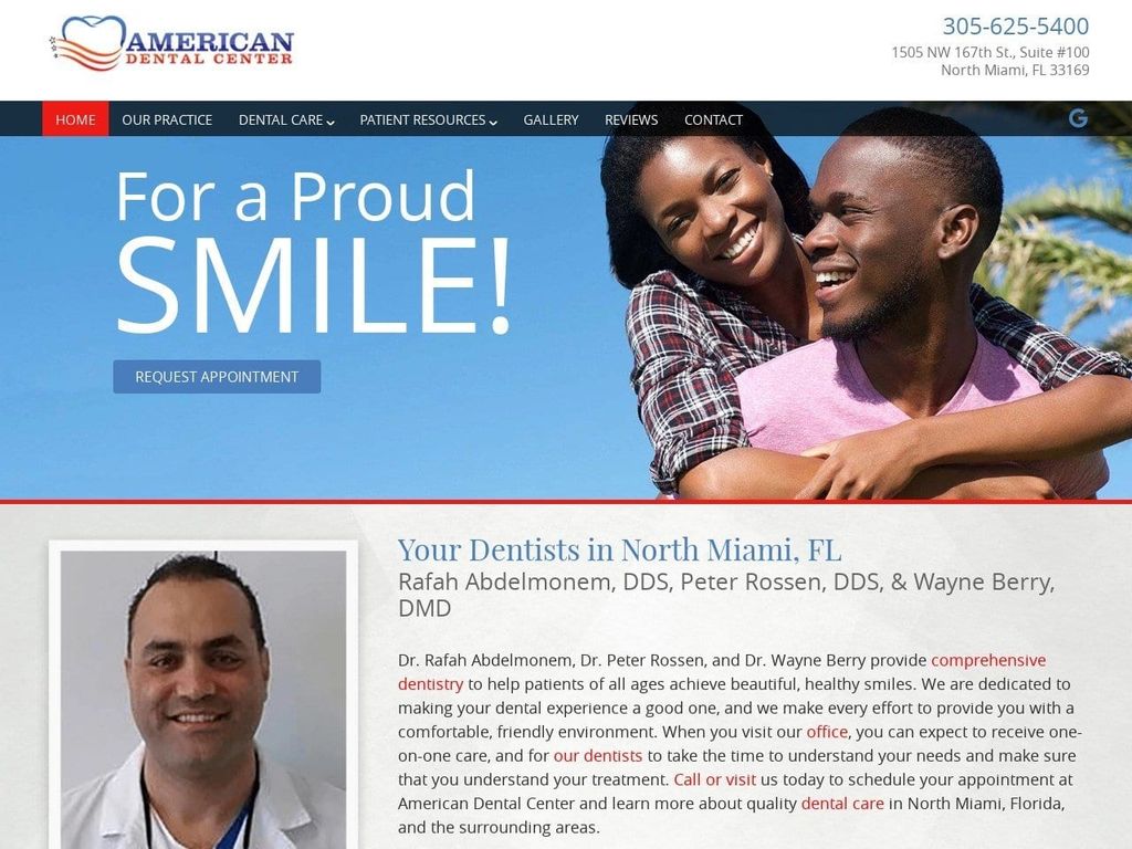 American Dental Center Website Screenshot from dentalcentermiami.com