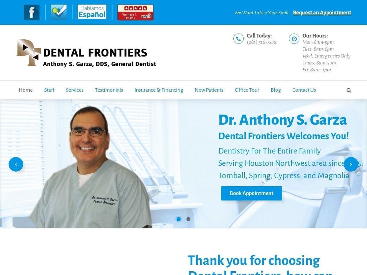 Anthony S. Garza DDS / Dental Frontiers Website Screenshot from dentalfrontiers.com
