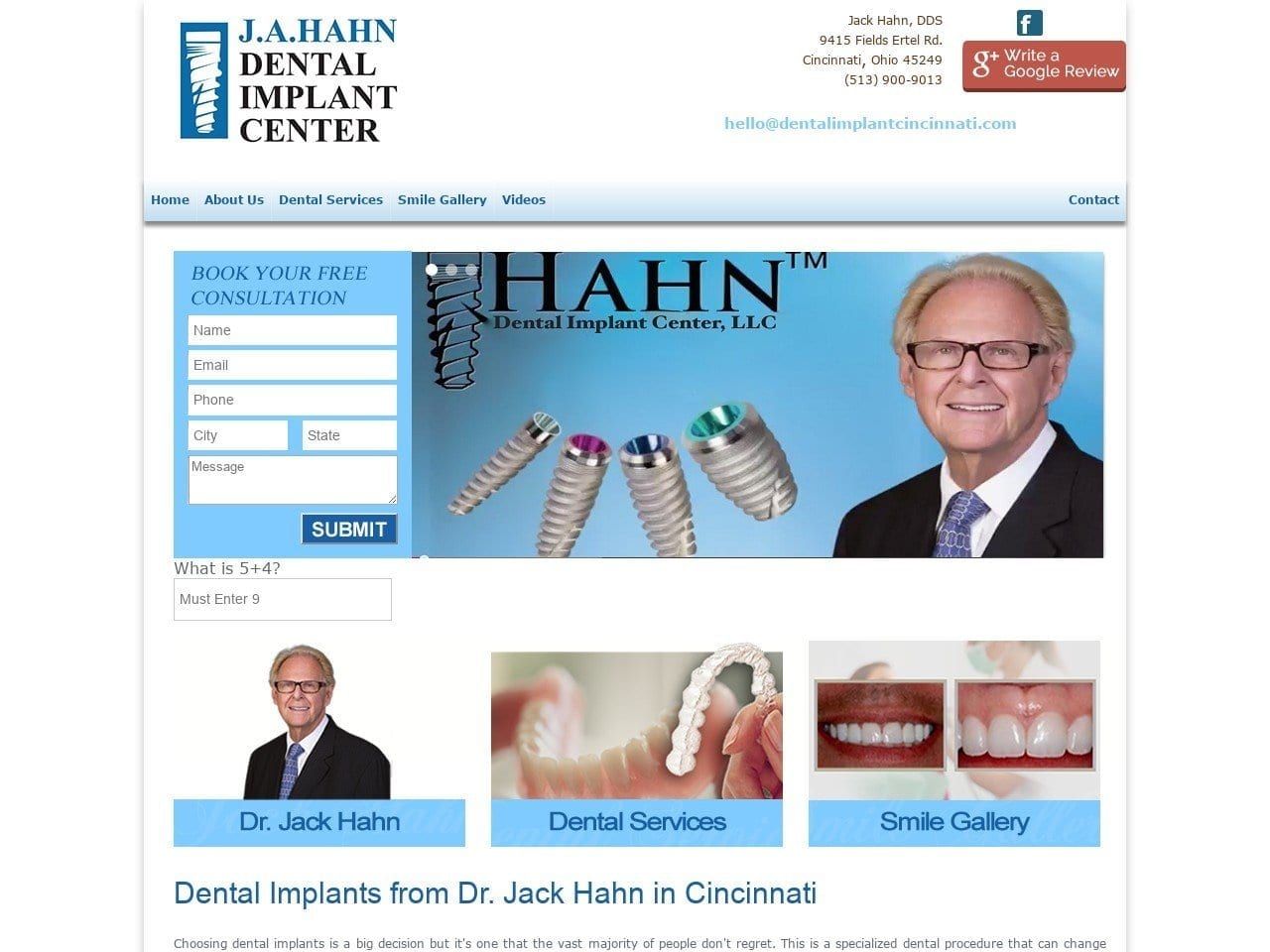 Jack Hahn DDS Website Screenshot from dentalimplantcincinnati.com