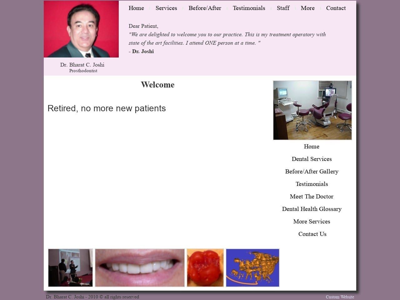 Bharat C. Joshi Prosthodontist Website Screenshot from dentalimplantprosthesis.com