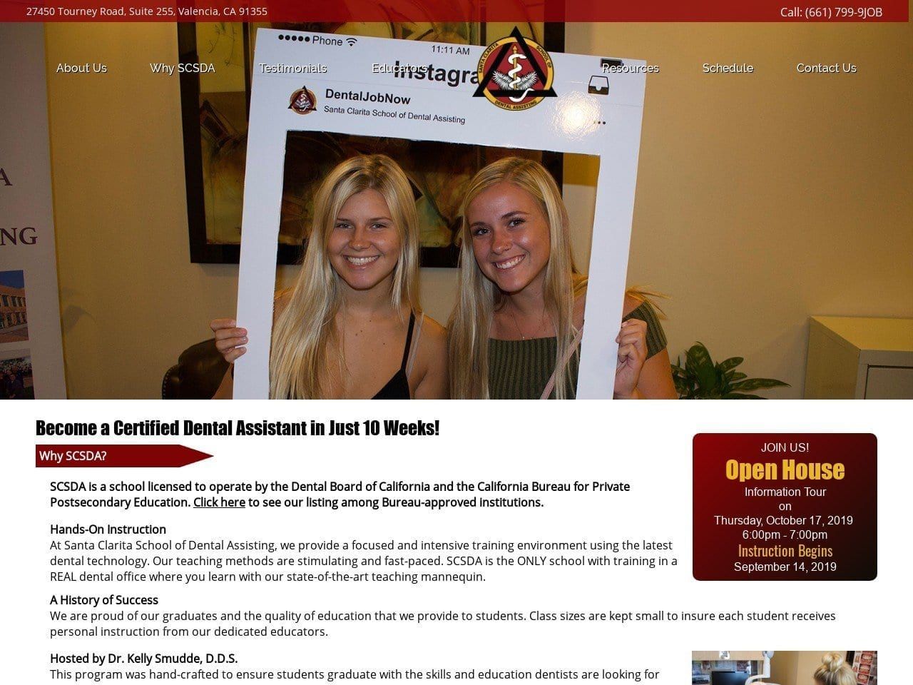 Santa Clarita School of Dental Assisting Website Screenshot from dentaljobnow.com