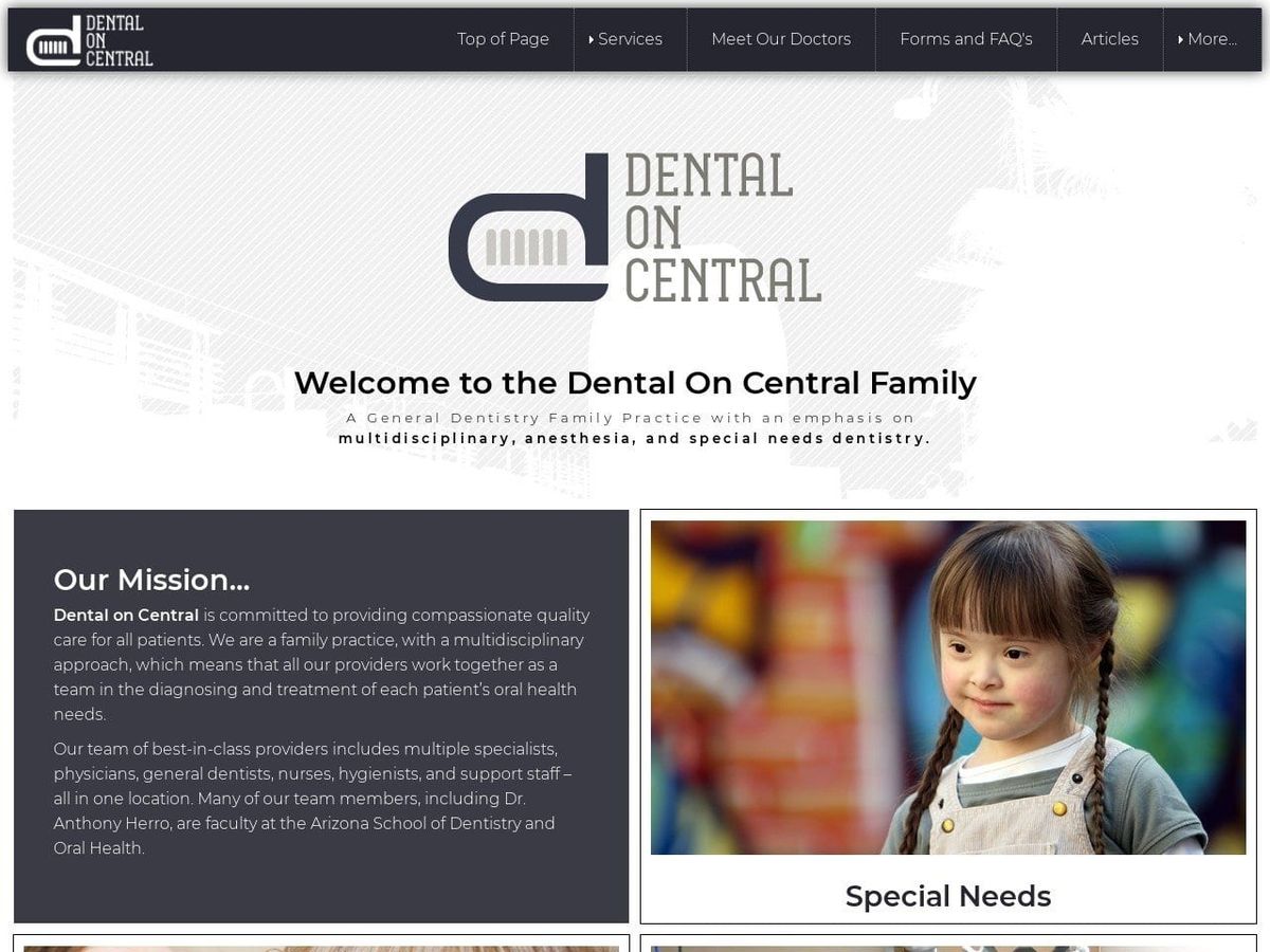 Dental on Central Website Screenshot from dentaloncentral.com