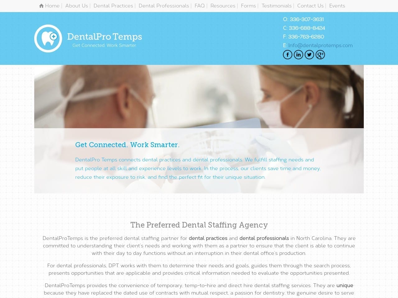 Pro Dental Temp Website Screenshot from dentalprotemps.com