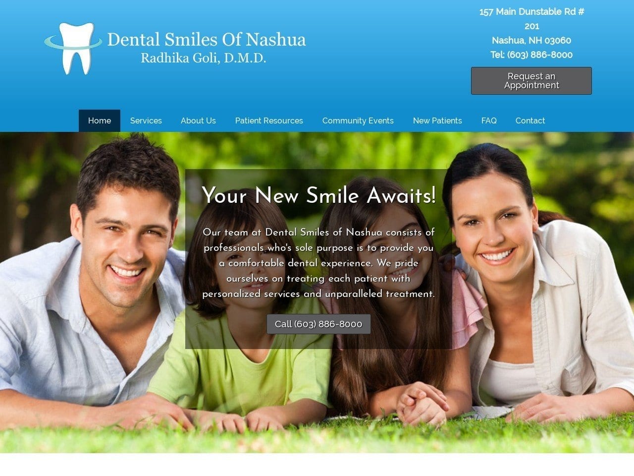 Radhika Goli D.M.D Website Screenshot from dentalsmilesofnashua.com