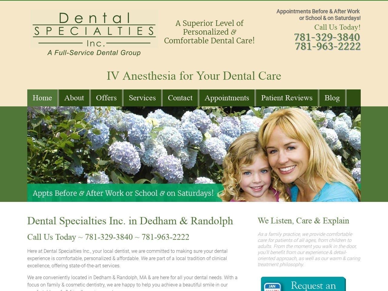Dental Specialties Website Screenshot from dentalspecialties.com