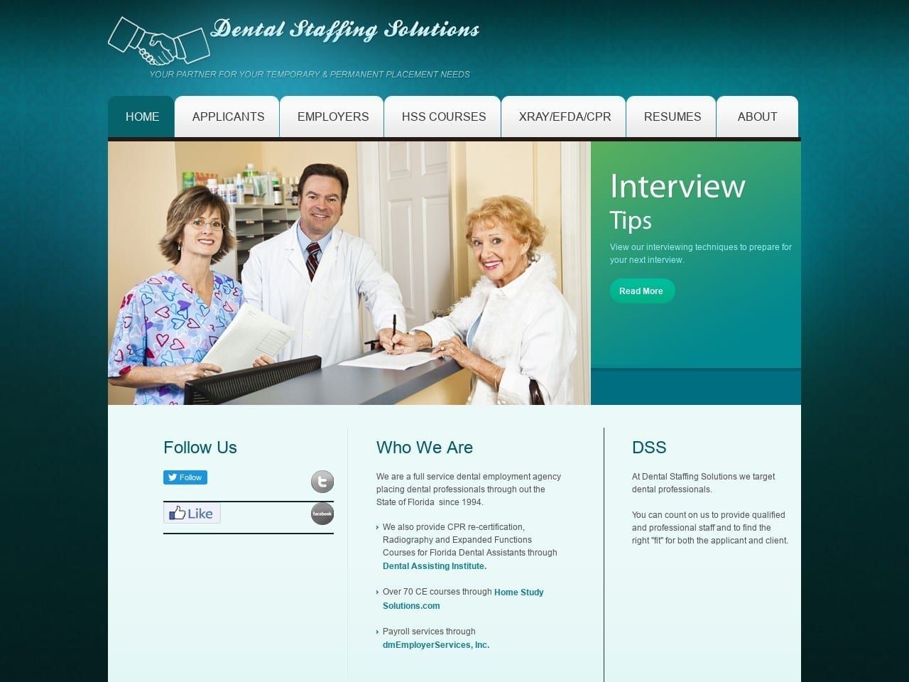 Dental Staffing Solutions Website Screenshot from dentalstaffingsolutions.com