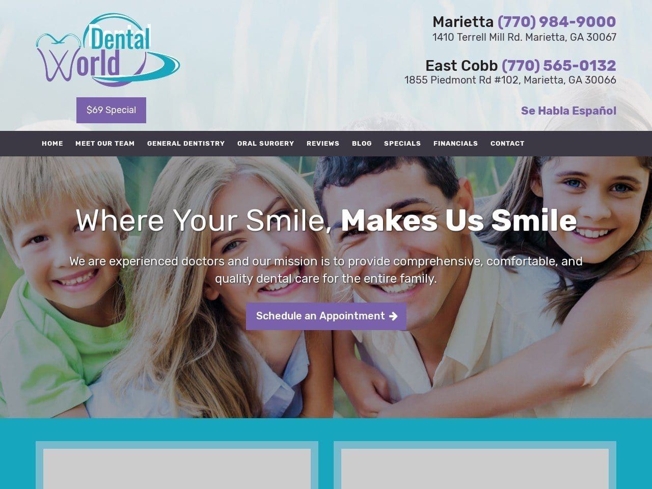 Dental World of Marietta Website Screenshot from dentalworldofmarietta.com