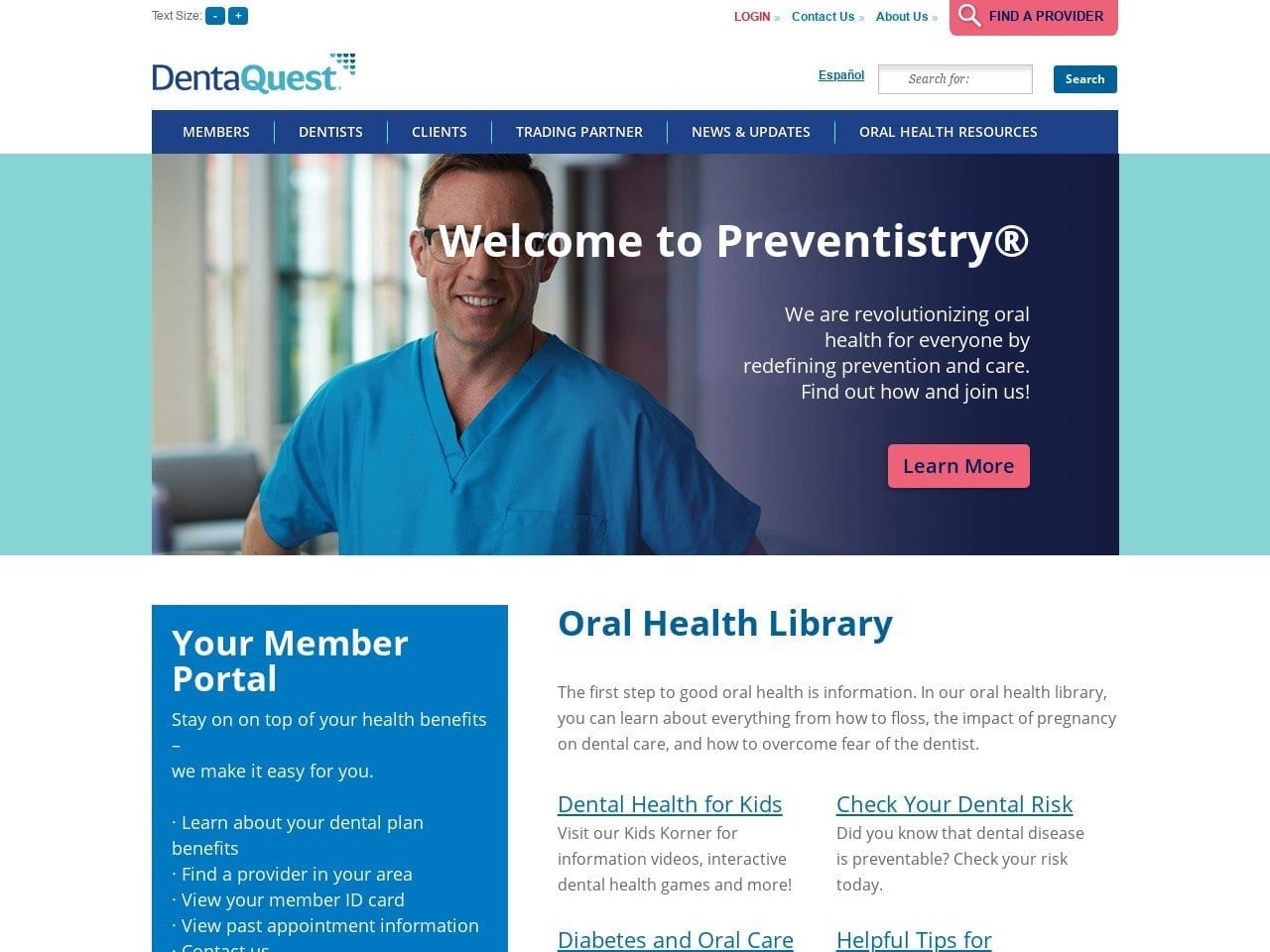 Dentaquestdental Website Screenshot from dentaquestdental.com