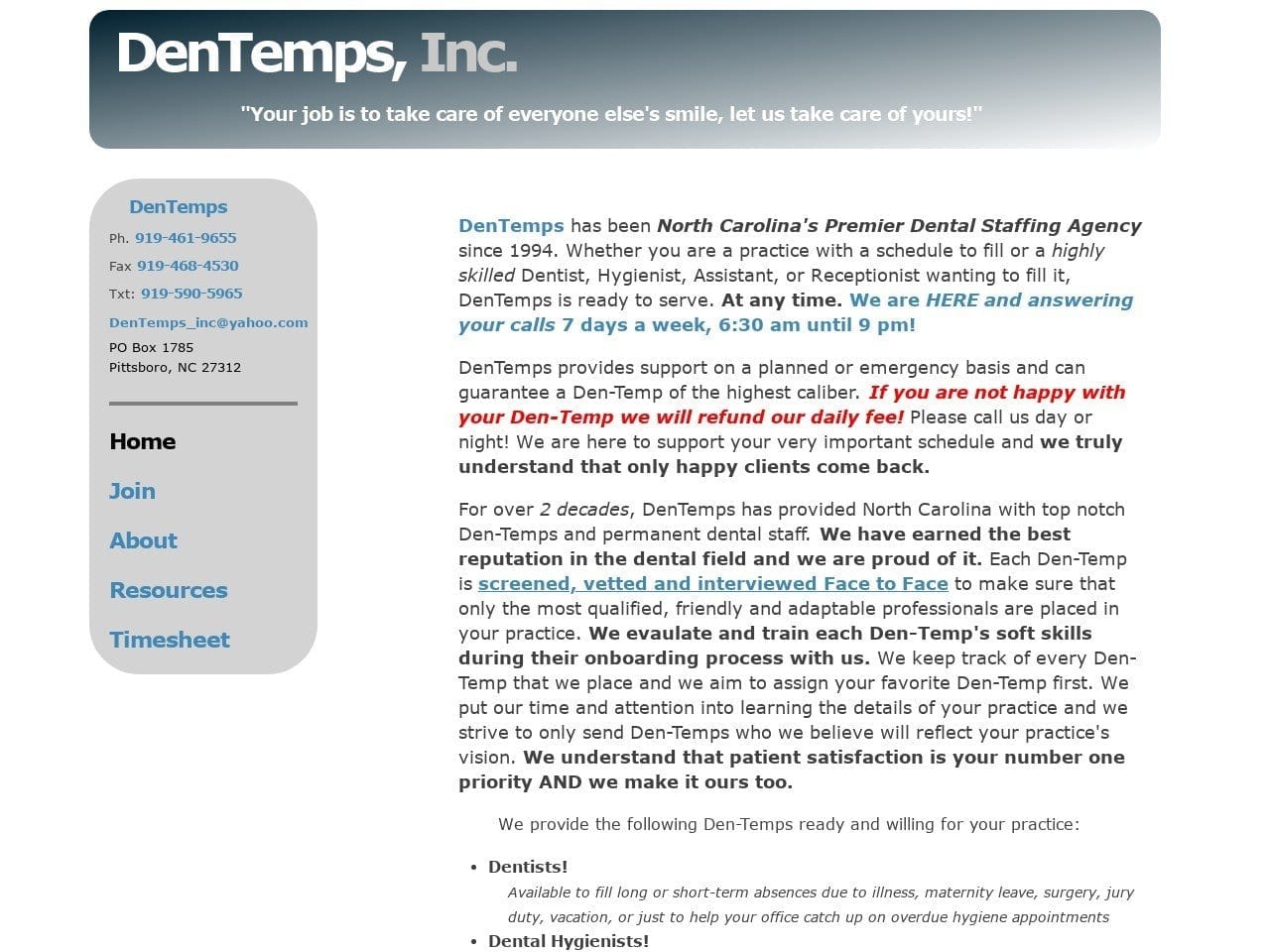 Dr. William H. Radford Jr DDS Website Screenshot from dentempsnc.com