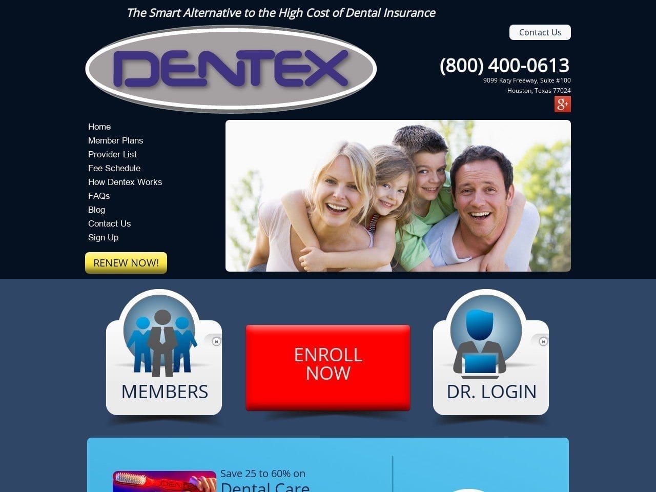 Dentex Dental Plan Inc Website Screenshot from dentex.net