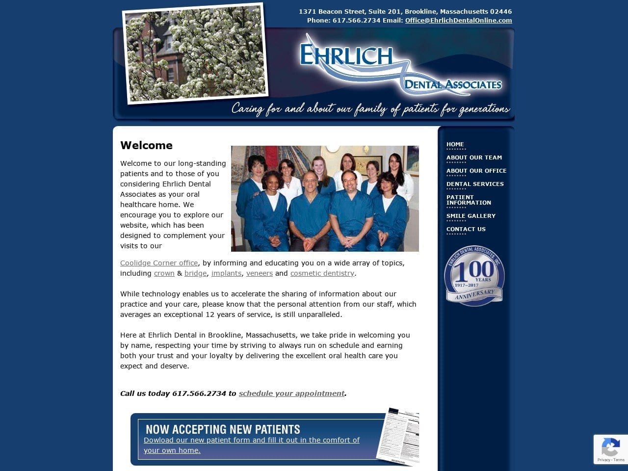 Ehrlich Dental Associates Website Screenshot from dentist-brookline.com