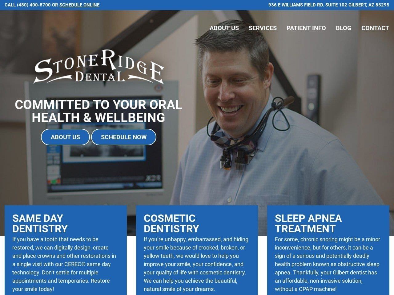 Stoneridge Dental Website Screenshot from dentist-gilbert.com