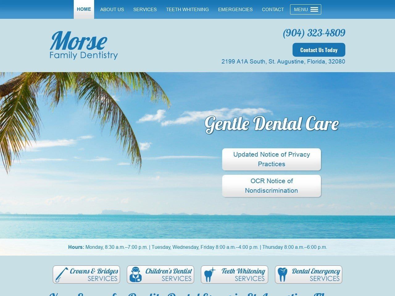 Morse Family Dentist Website Screenshot from dentist-staugustine-beach.com