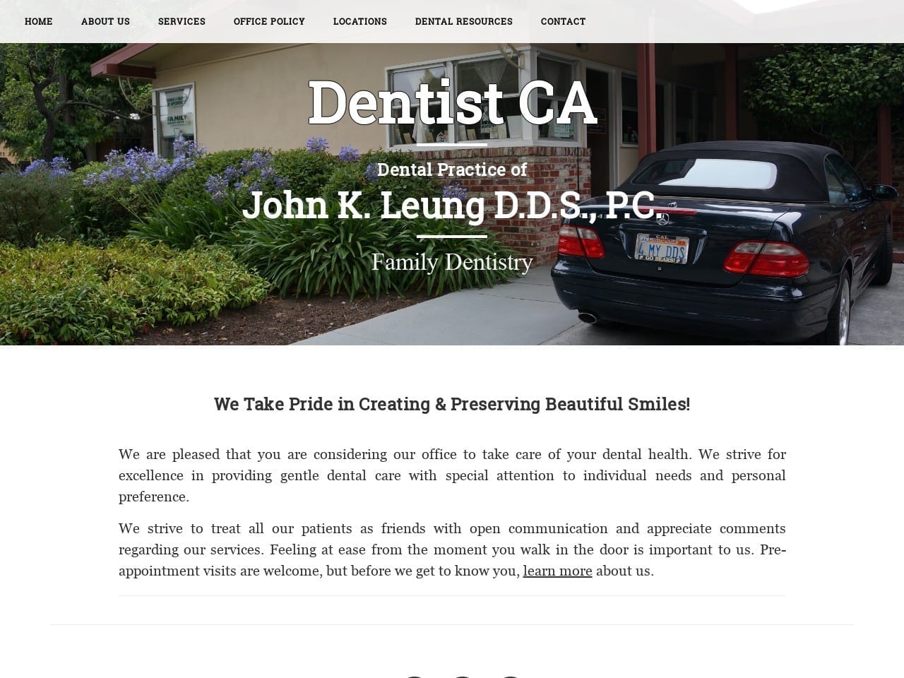 John K. Leung DDS; Family Dentistry Website Screenshot from dentistca.com