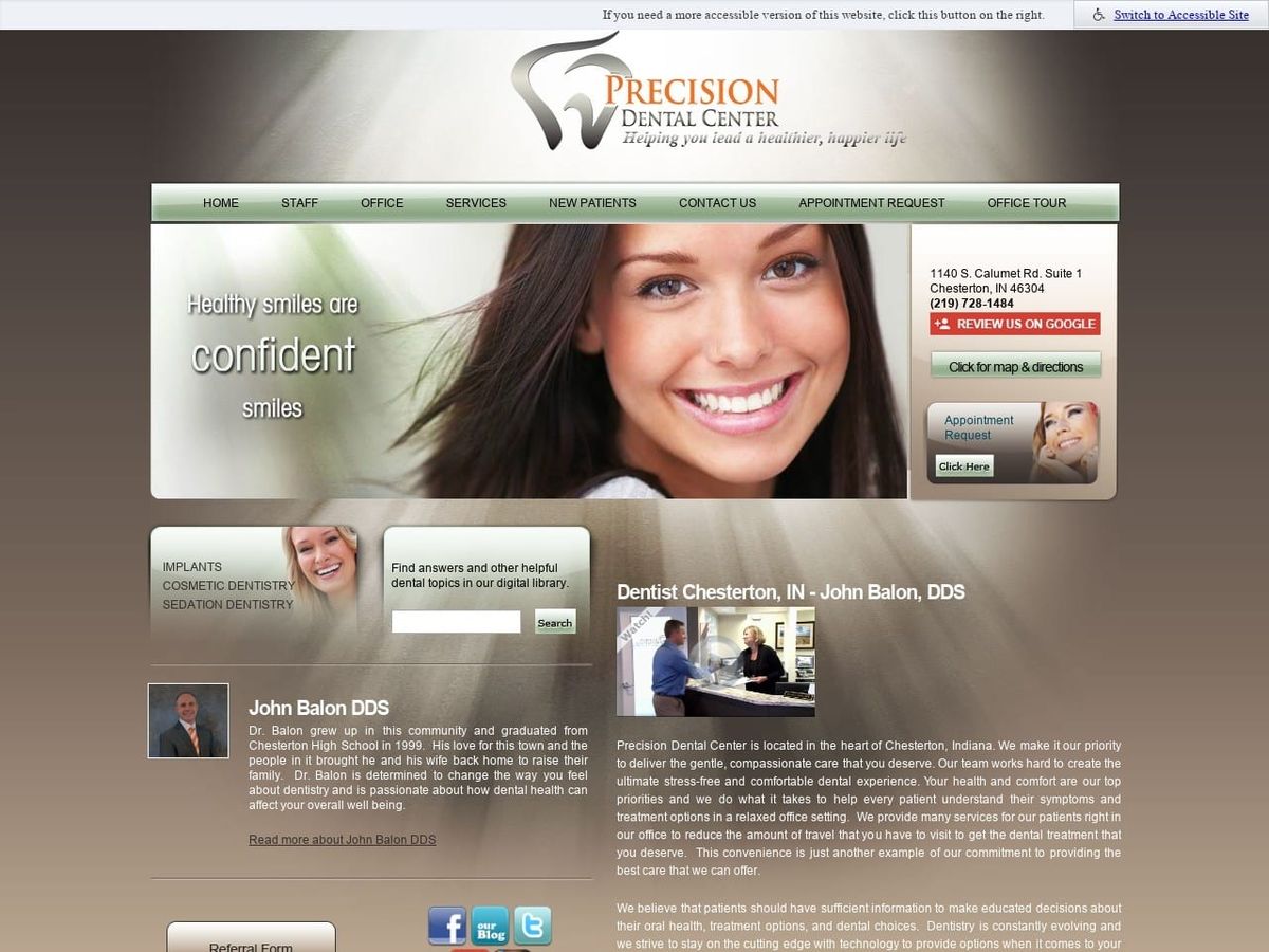 Precision Dental Center Website Screenshot from dentistchesterton.com