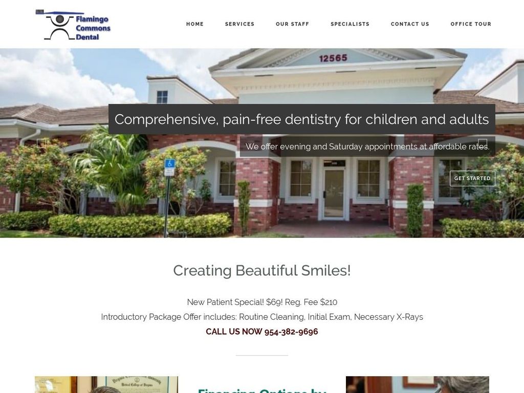 Flamingo Commons Dental Website Screenshot from dentistdavie.com