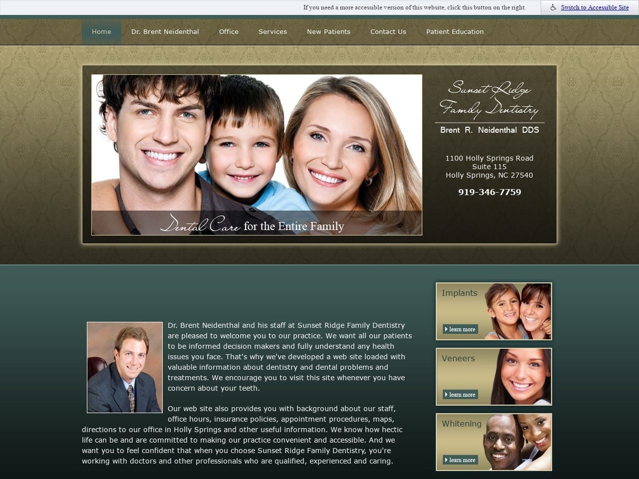 Sunset Ridge Family Dentistry Neidenthal Brent DDS Website Screenshot from dentisthollysprings.com