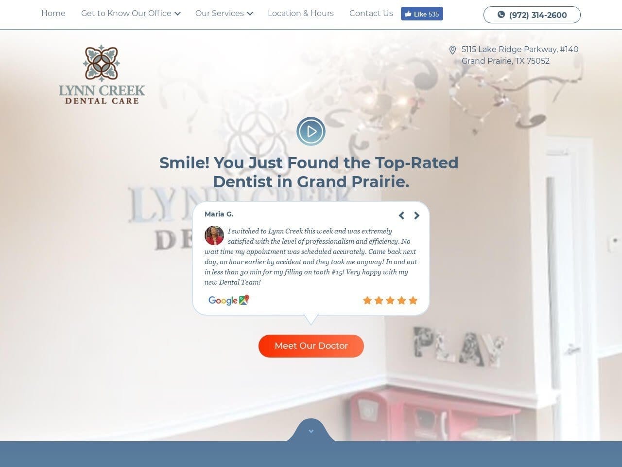 Lynn Creek Dental Care Website Screenshot from dentistingrandprairie.com